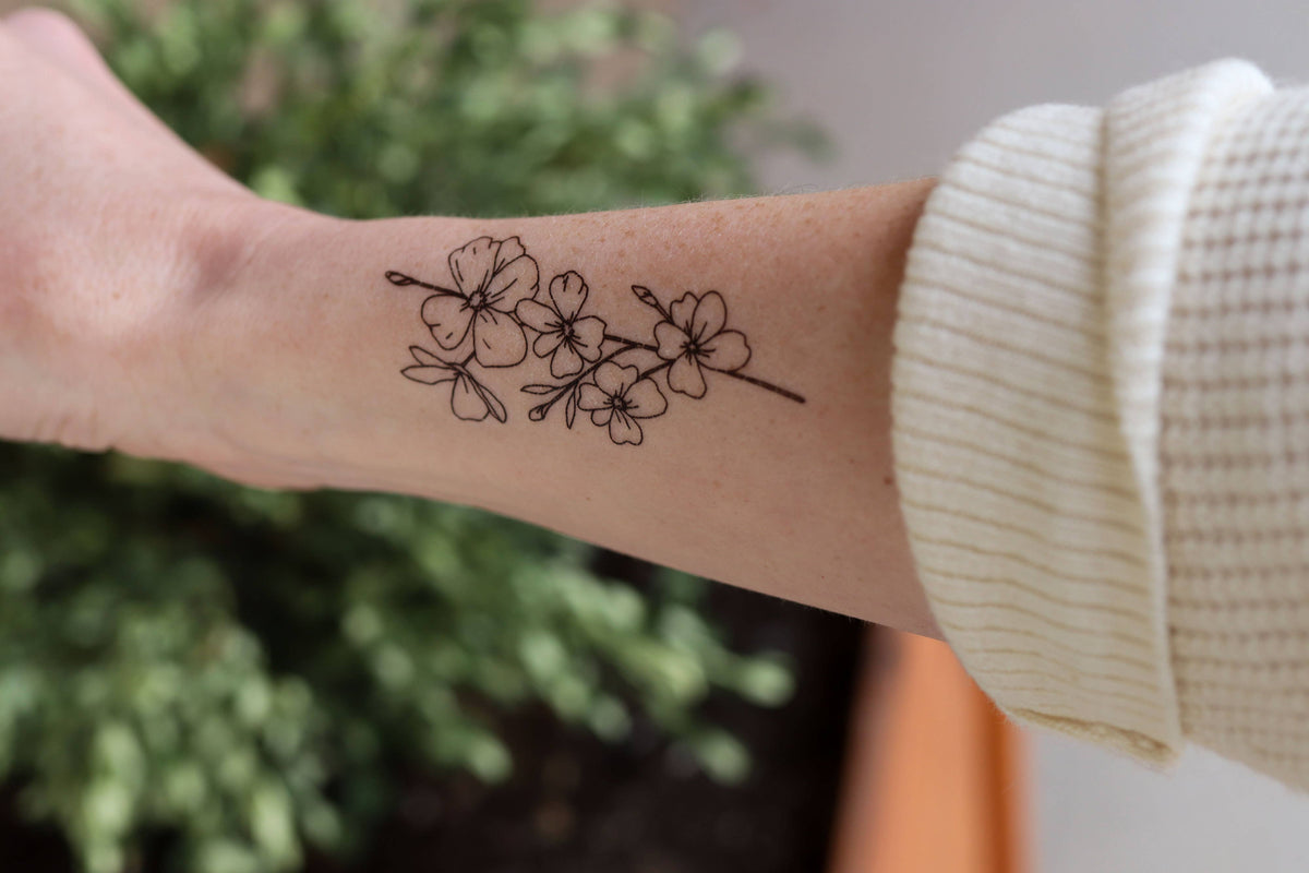 Saint &amp; Company - March Birth Flower - Cherry Blossom Temporary Tattoos