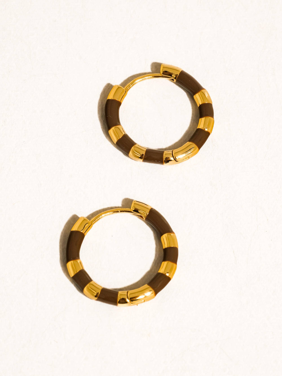 18K Gold Vintage Enamel Hoop Earring: White