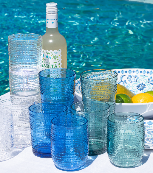 Clear Beaded Stemless Acrylic Drinkware, Set of 6