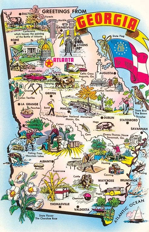Postcard: Map of Georgia