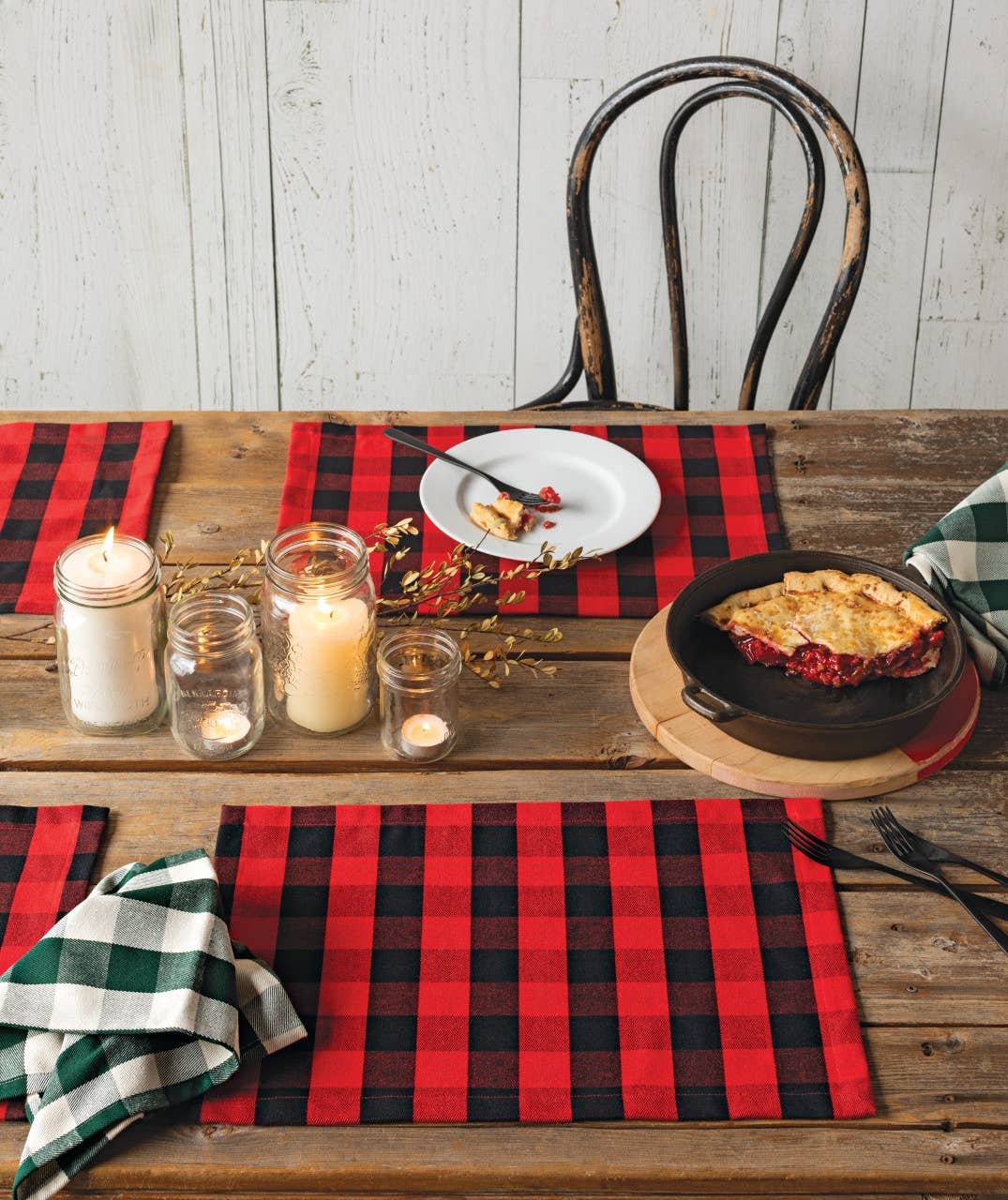 Recycled Cotton 2nd Spin Green Buffalo Check Napkins Set/4