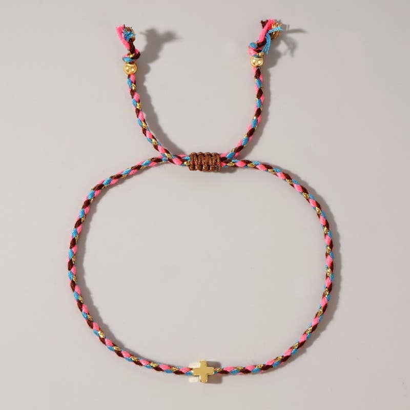 Corded Cross Charm Bracelet, Multi Bright