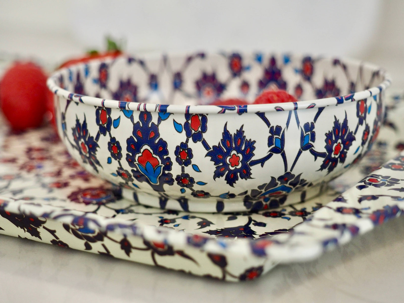 Decorative ceramic plate with floral pattern on a white background