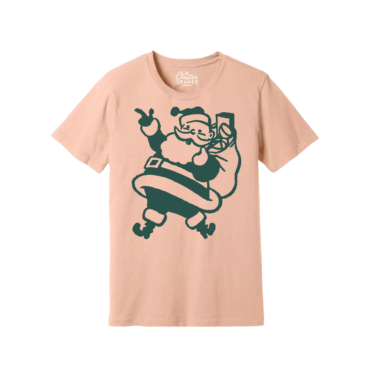Retro Santa T-Shirt: Peach & Emerald