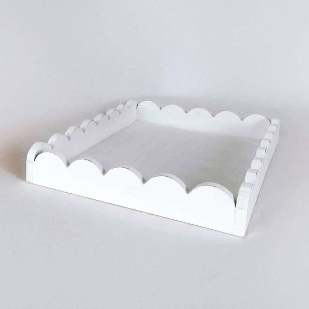 Scallop Trim Wooden Tray, White