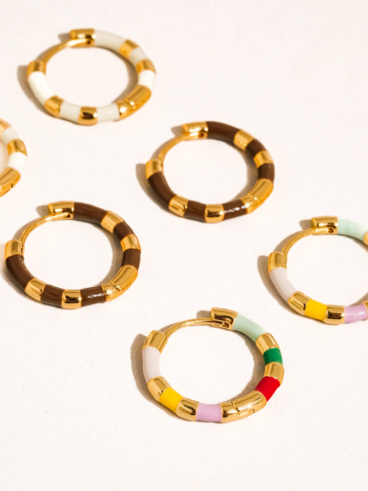 18K Gold Vintage Enamel Hoop Earring: White