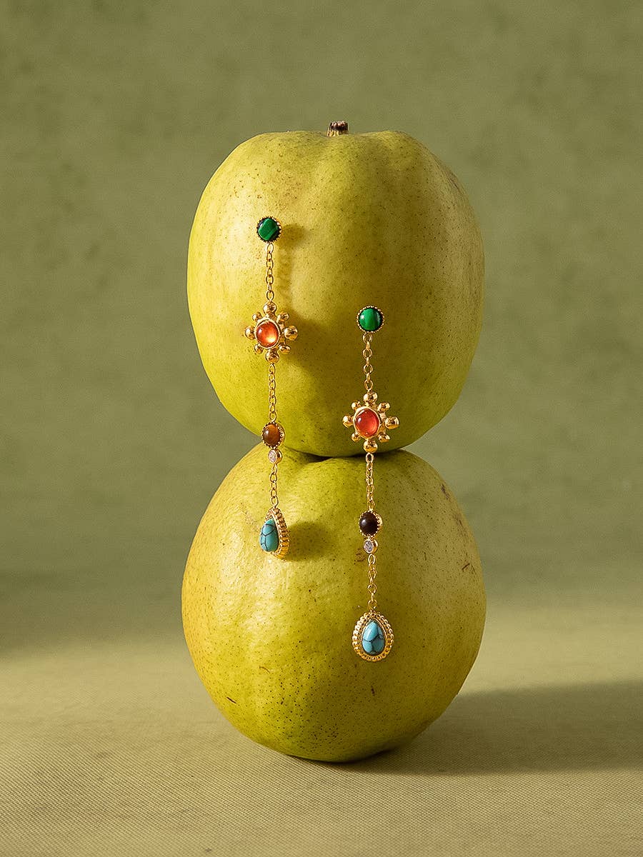 18K Gold Non-Tarnish Boho Gemstone Drop Earrings