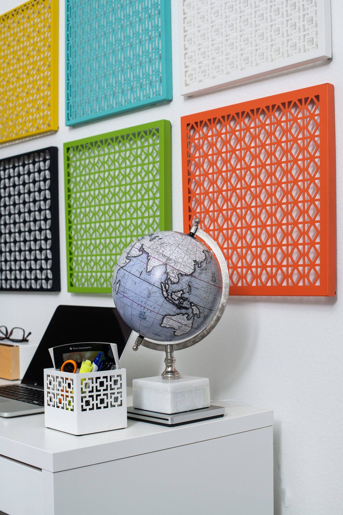 Breeze Block Metal Wall Art/Magnet Board 15.5" Square-Orange