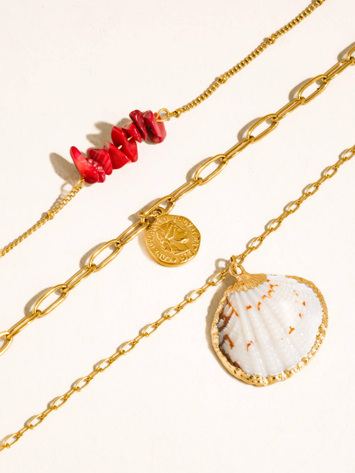 18K Gold Non-Tarnish Bobho Shell Layered Necklace: Multi-Colored