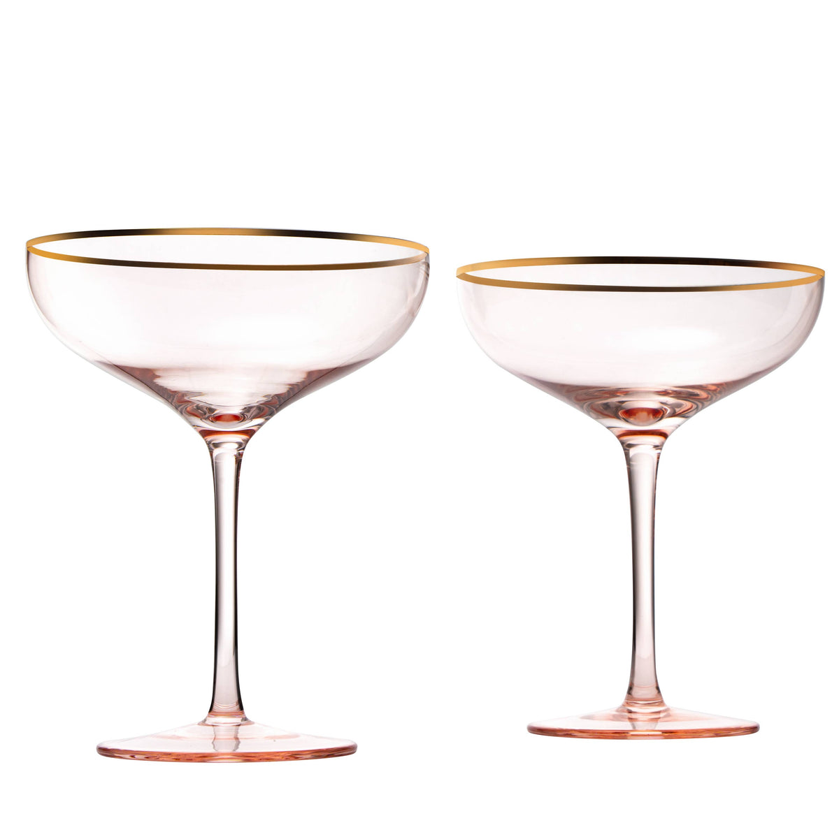 Gilded Pink Rim Coupe, Set of 2 Martini/Cocktail Glasses