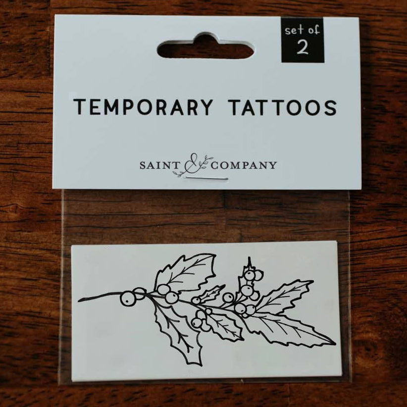 Saint &amp; Company - December Birth Flower - Holly Temporary Tattoos