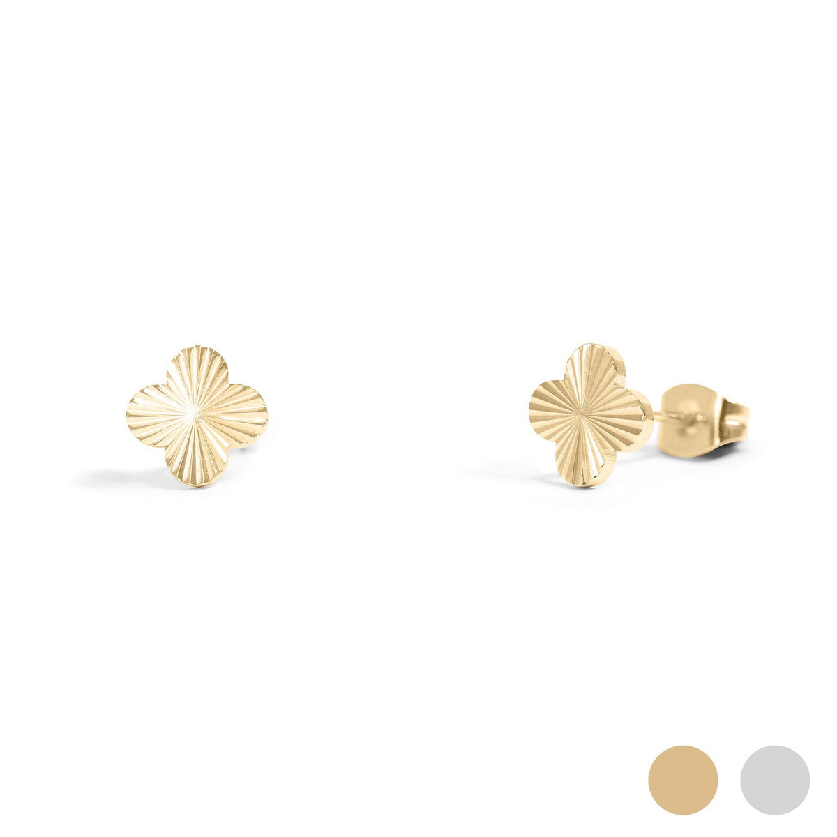 18K Gold PVD Stainless Steel Clover Stud Earrings: Gold
