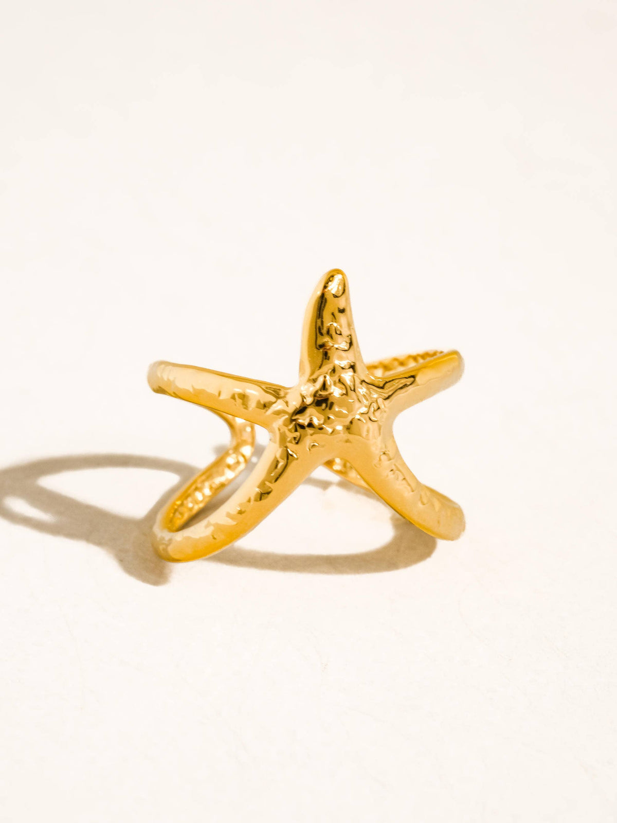18K Gold Non-Tarnish Starfish Wrap Open Ring: Yellow Gold