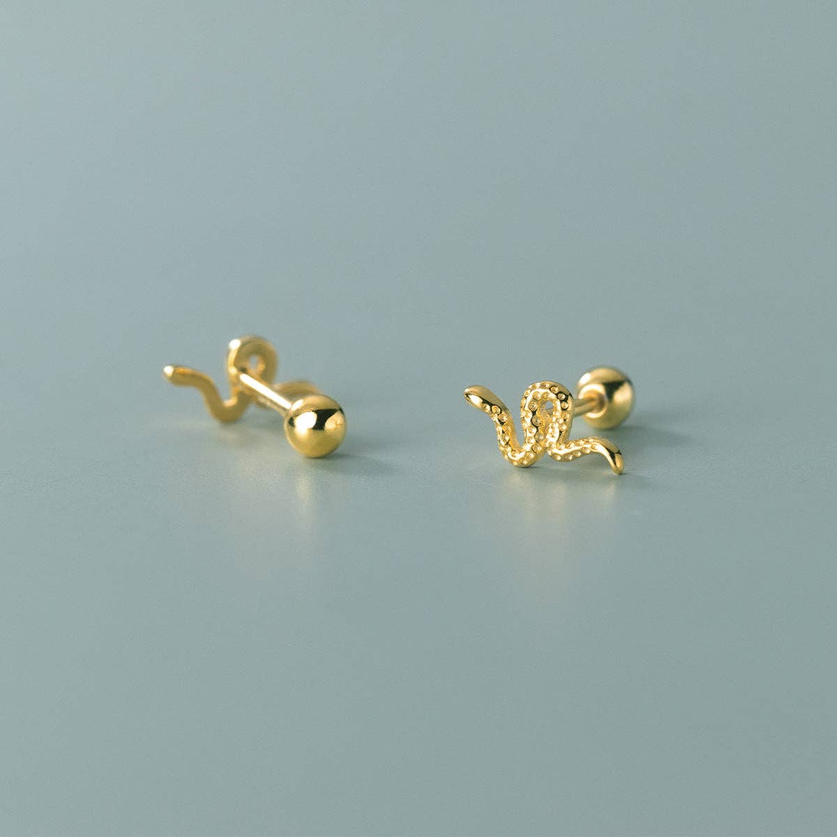 Snake Ball End Stud Earrings