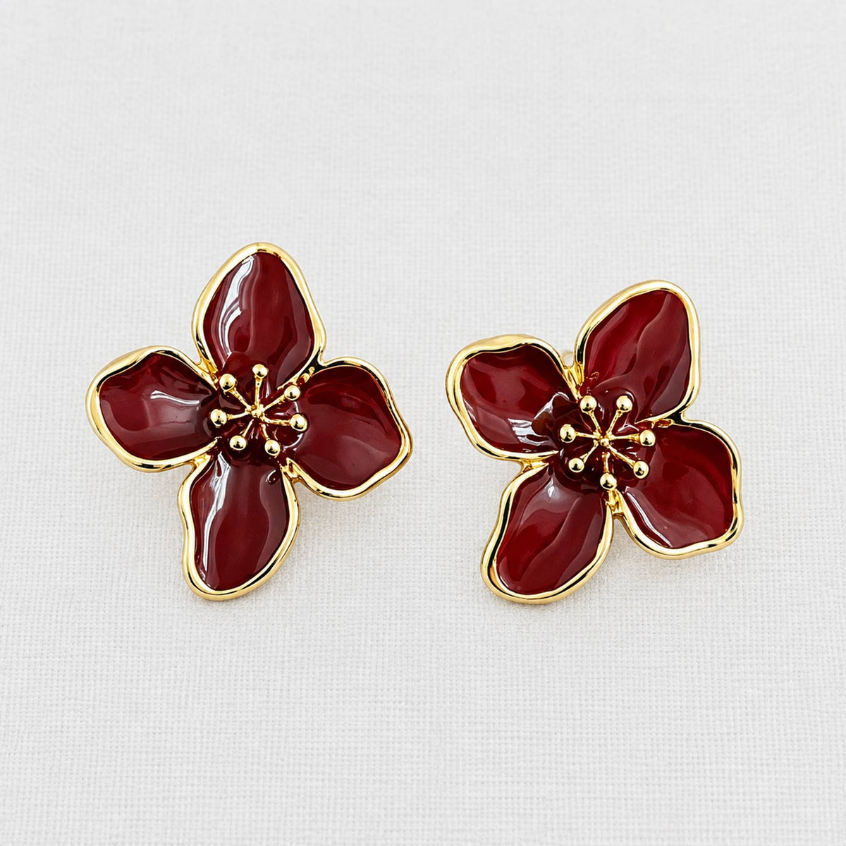 Two-Tone Enamel Petal Stud Earrings