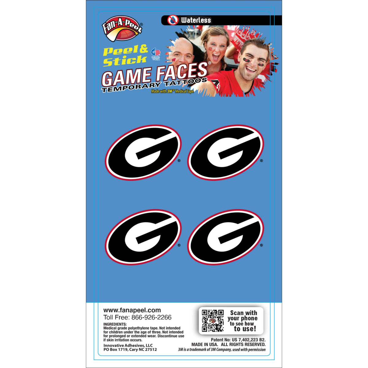 Georgia  Game Faces® Temporary Tattoos