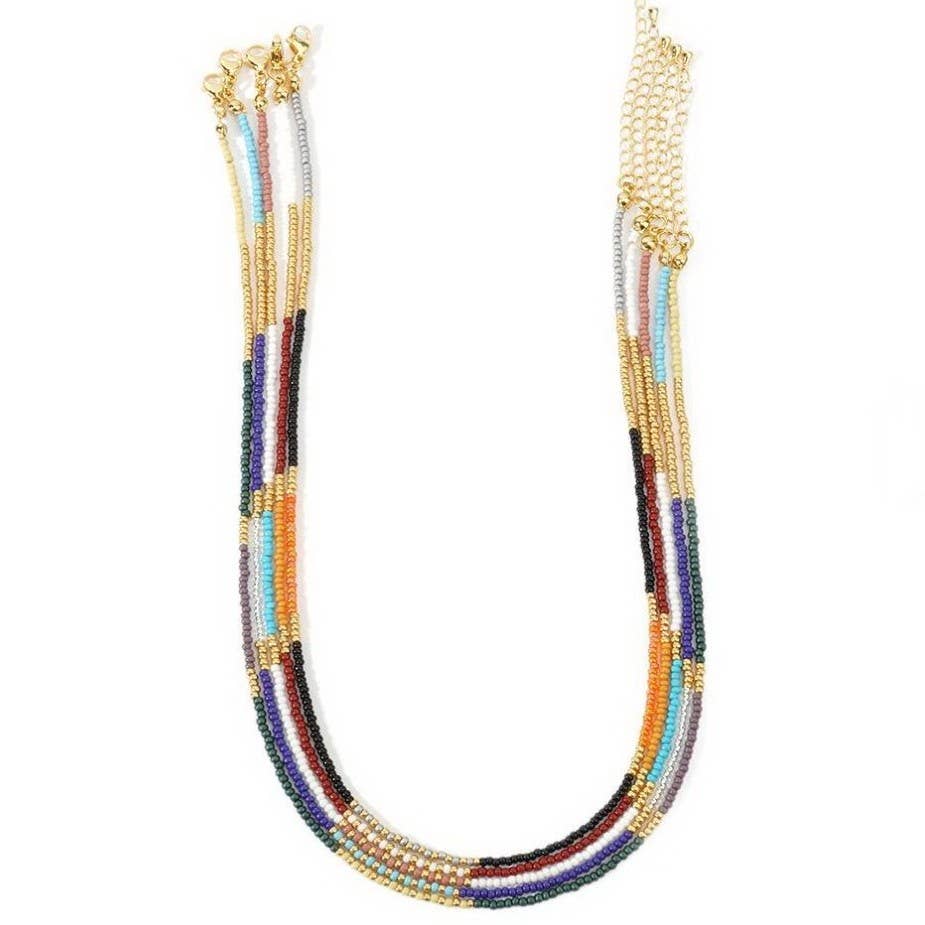 Boho Beaded Necklace, Multi Teal