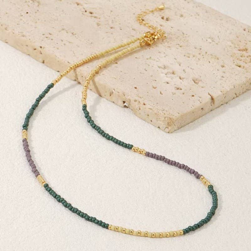 Boho Beaded Necklace, Multi Teal