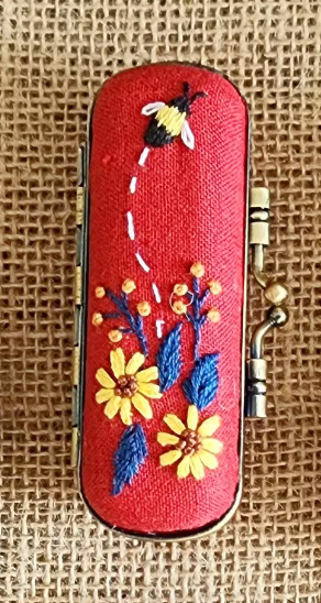 Vintage Embroidered Lipstick Case | Olive