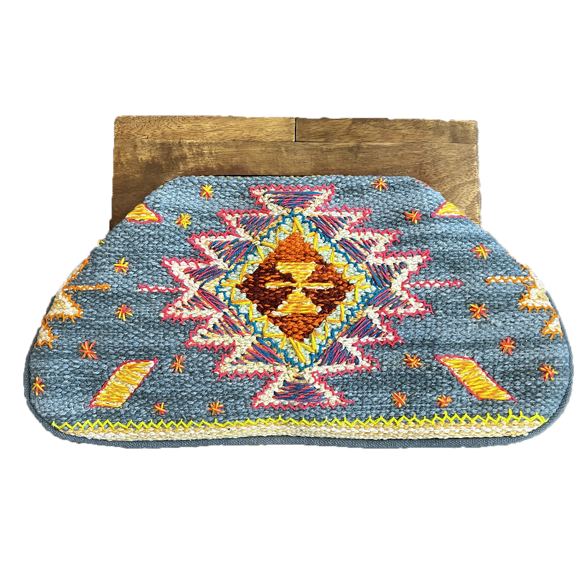Embroidered Tapestry Cotton Wooden Handle Women&#39;s Clutch Bag