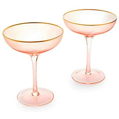 Gilded Pink Rim Coupe, Set of 2 Martini/Cocktail Glasses