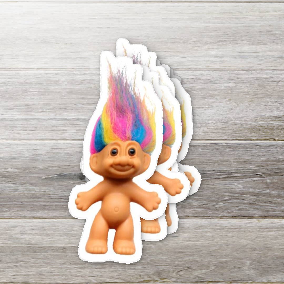 Retro Troll Doll Vinyl Sticker- Rainbow Hair