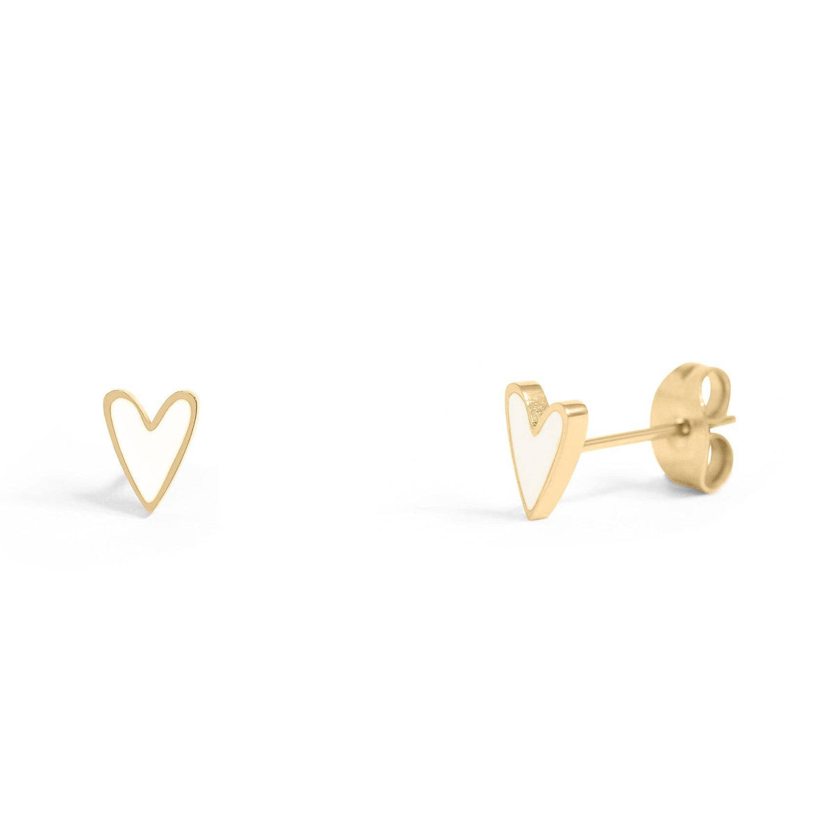 18K Gold PVD Stainless Steel White Heart Stud Earrings: Gold