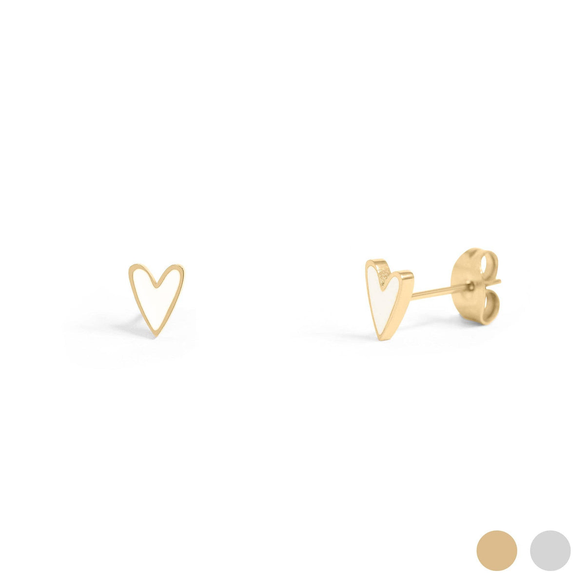 18K Gold PVD Stainless Steel White Heart Stud Earrings: Stainless / White