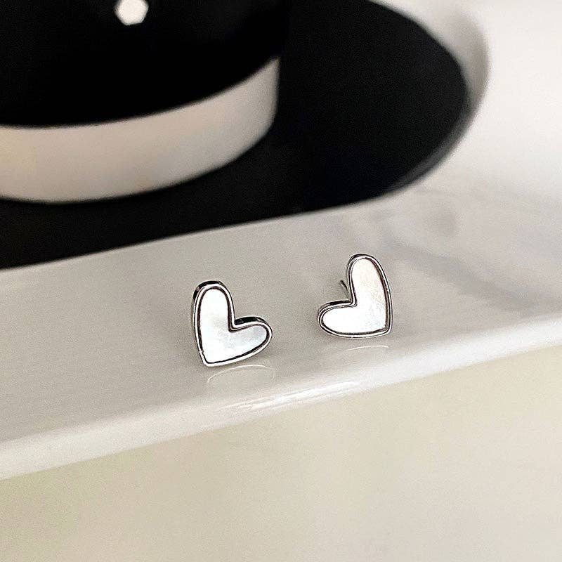 Mother of Pearl Heart Stud Earrings