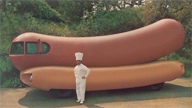 Postcard: Wienermobile and Chef