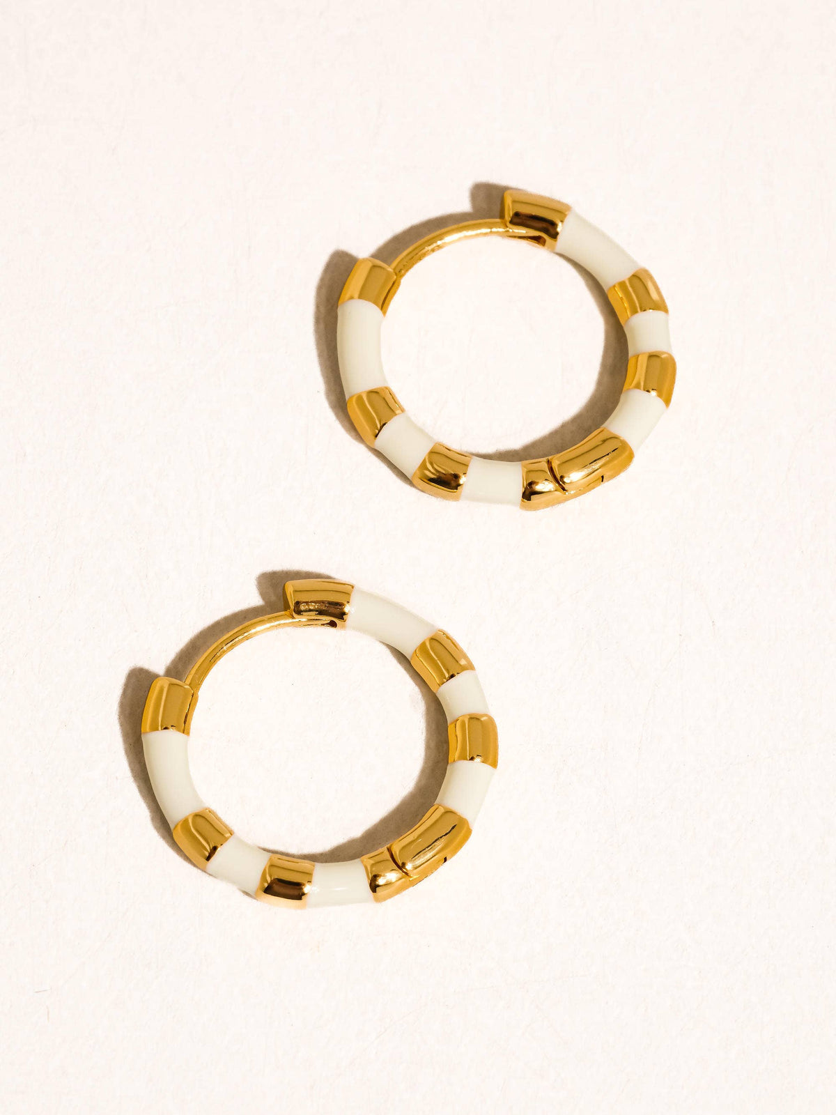 18K Gold Vintage Enamel Hoop Earring: White