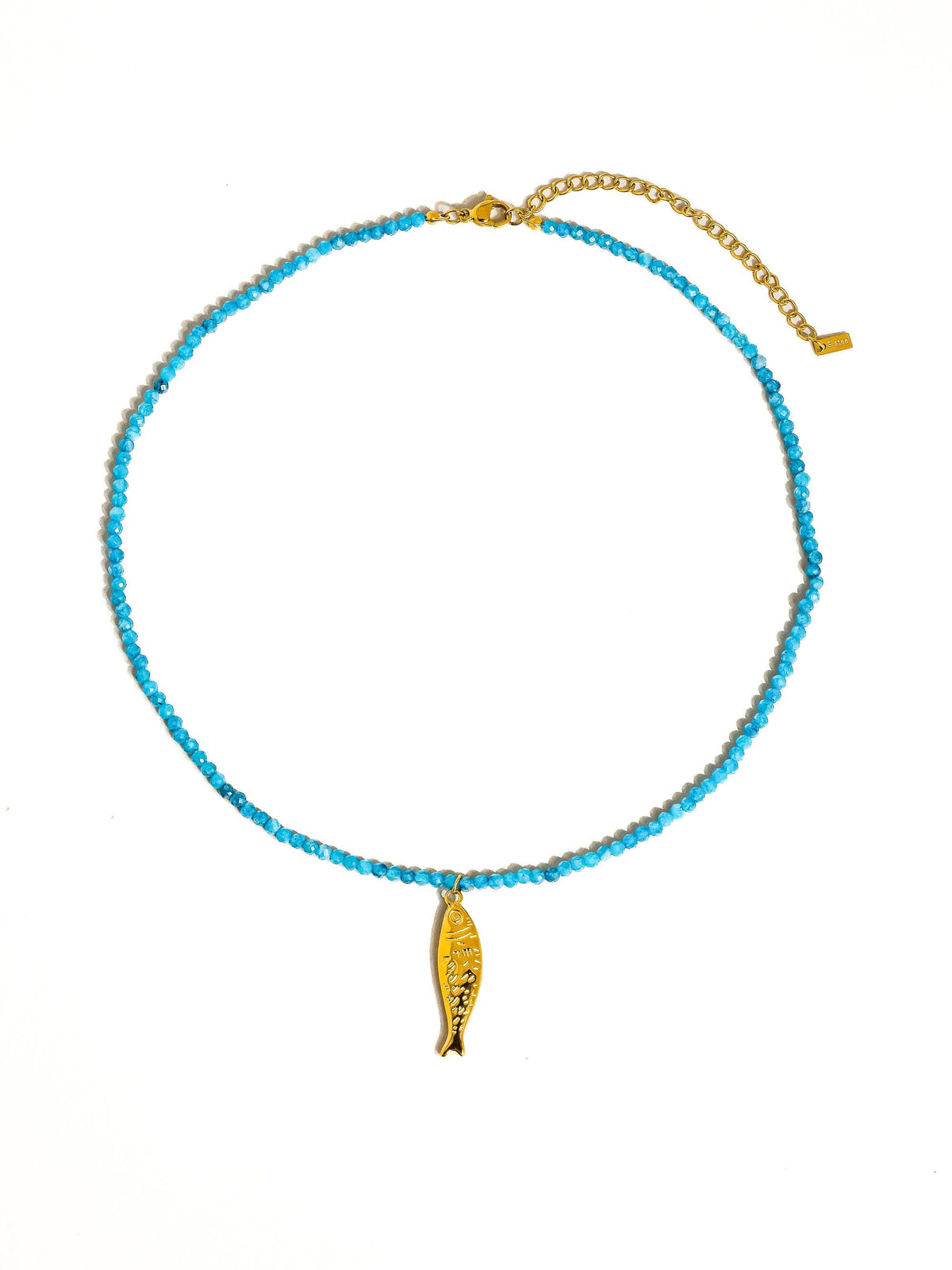 18K Gold Non-Tarnish Fish Beaded Necklace: Blue