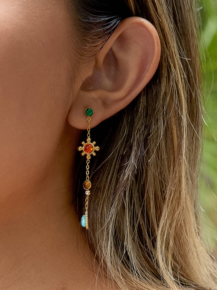 18K Gold Non-Tarnish Boho Gemstone Drop Earrings