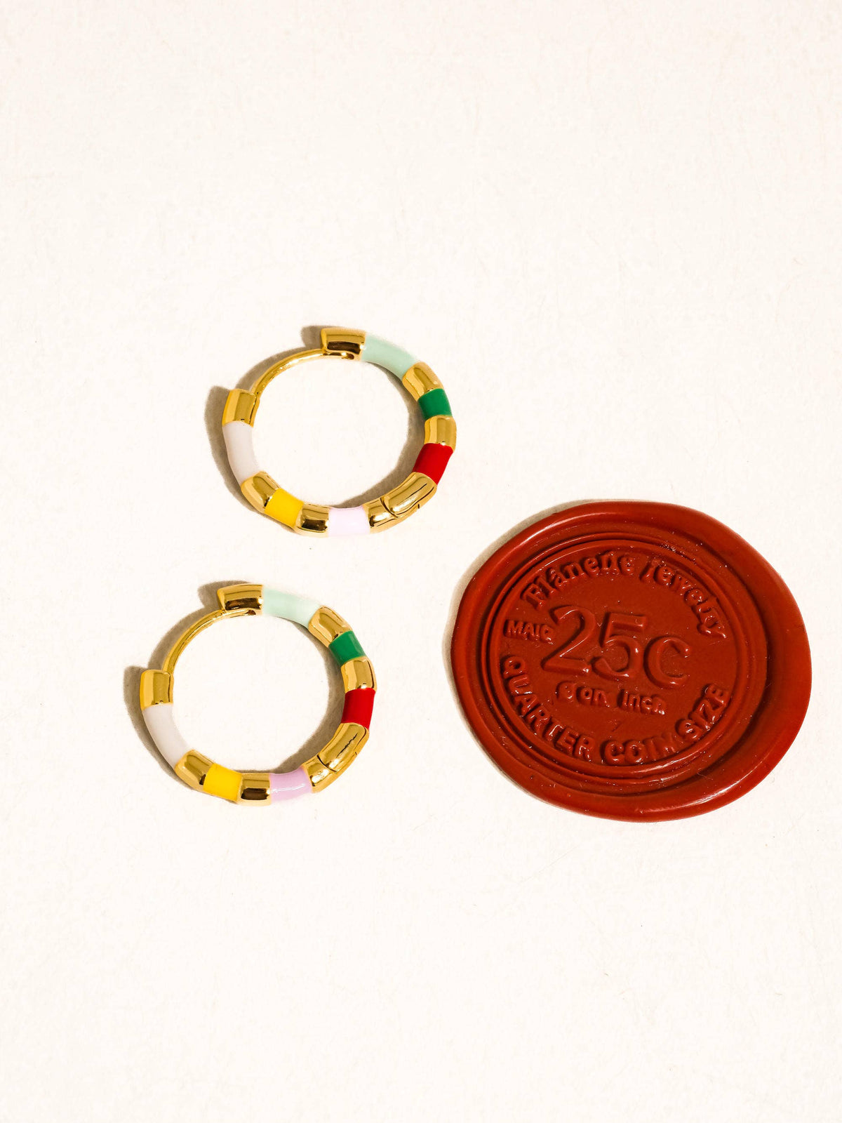 18K Gold Vintage Enamel Hoop Earring: White