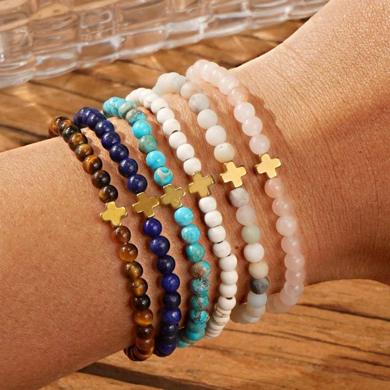 Natural Stone Beaded Bracelet, Rose Quartz