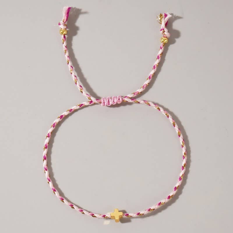 Corded Cross Charm Bracelet, Multi Bright