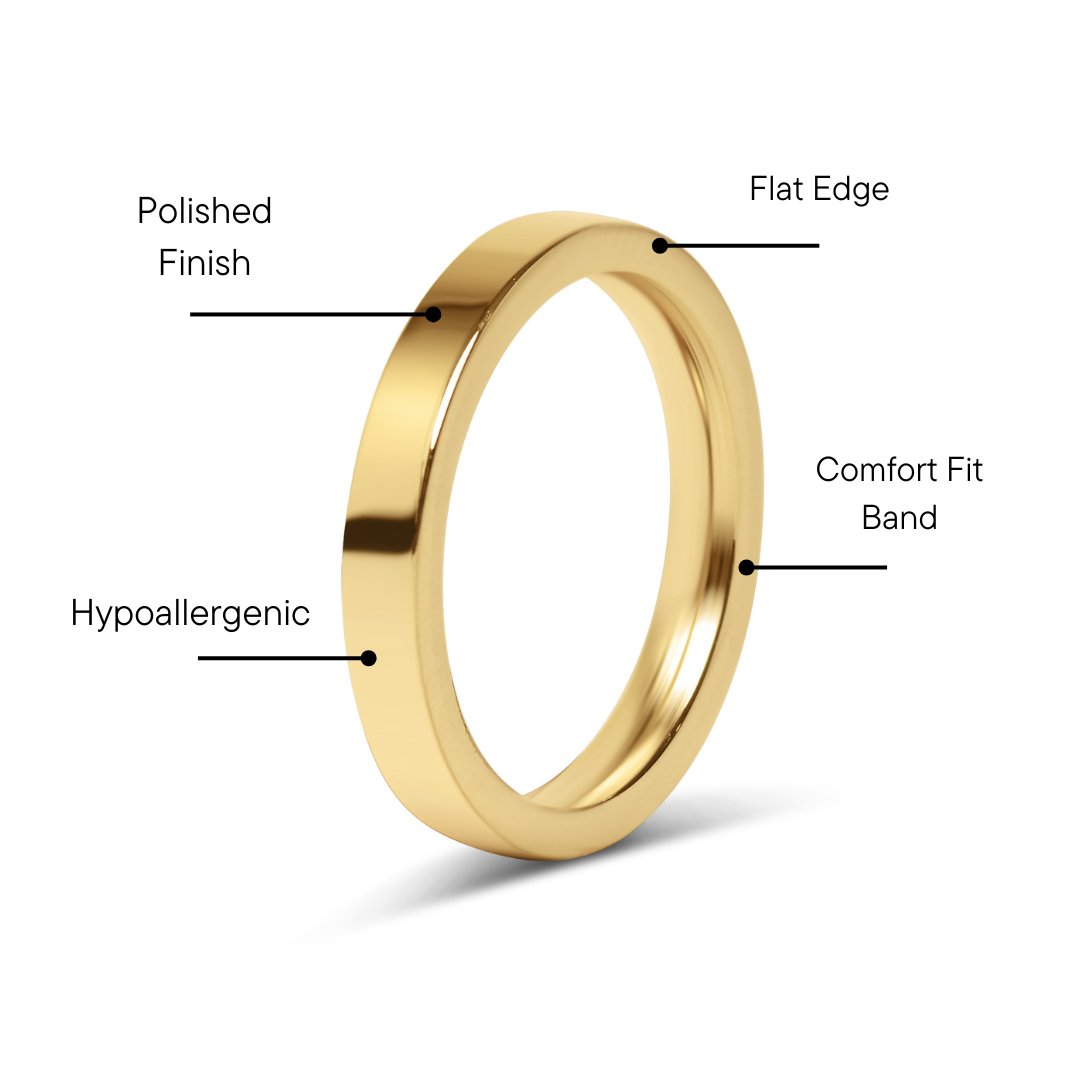 18K Gold Stainless Steel Flat Band Ring