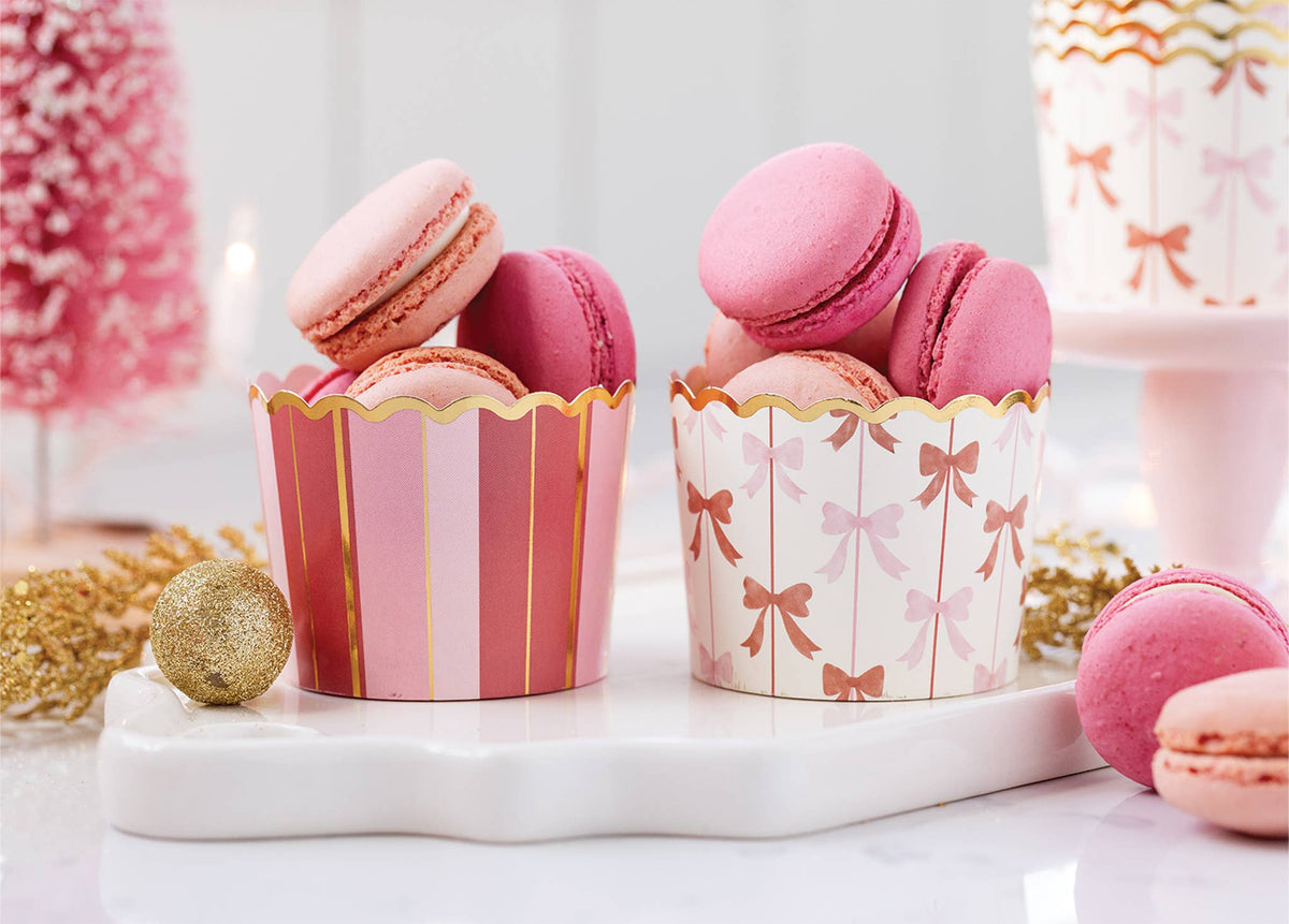 Gold Foil Pink Bows Baking Cups (50 - 5 oz)