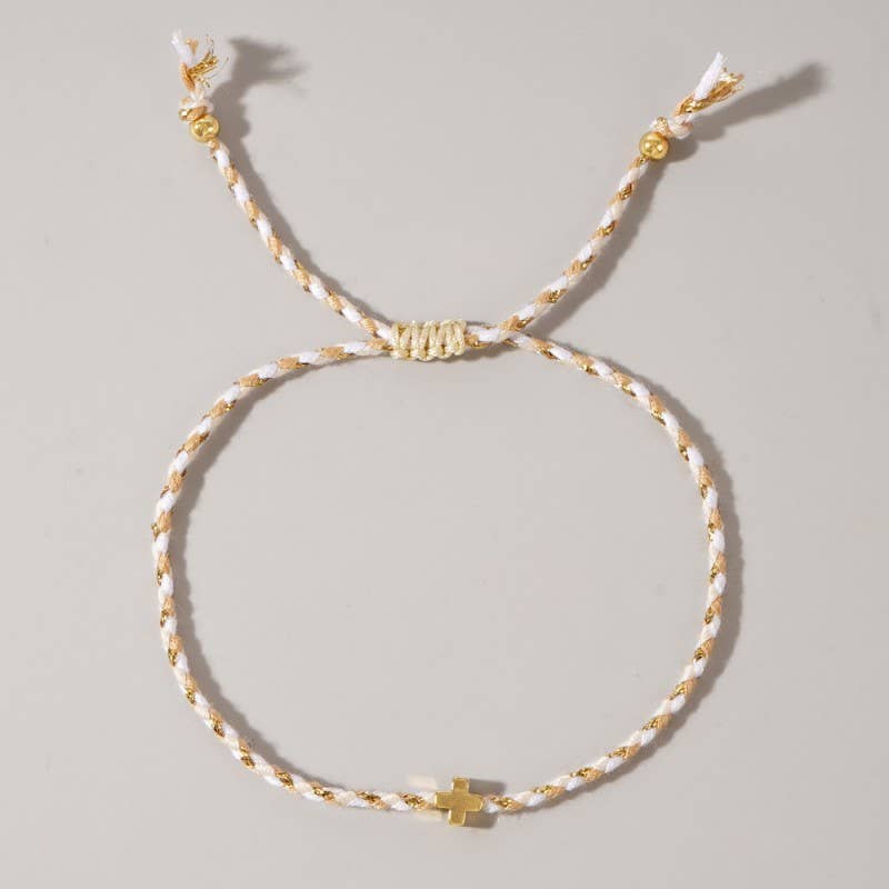 Corded Cross Charm Bracelet, White