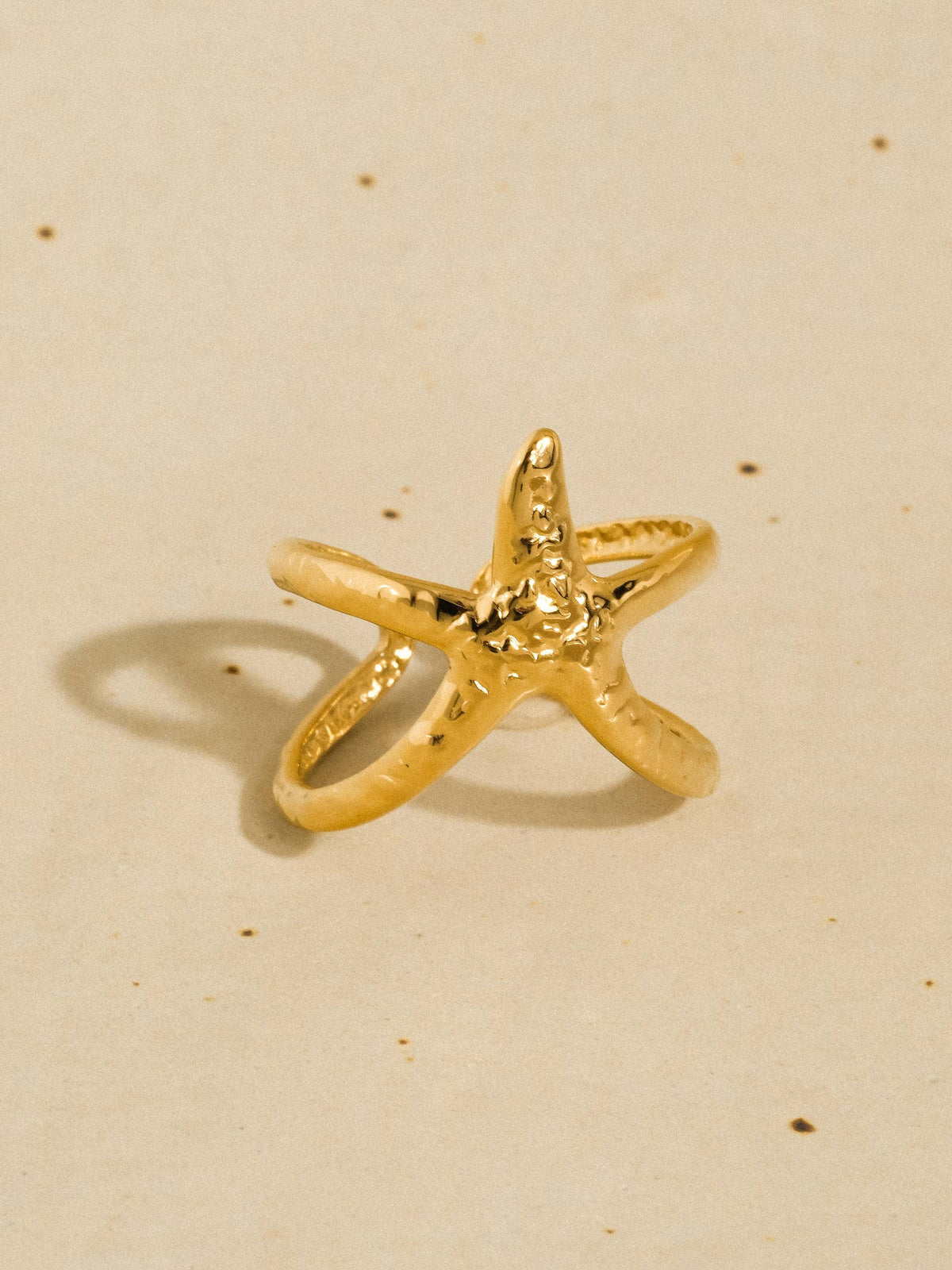 18K Gold Non-Tarnish Starfish Wrap Open Ring: Yellow Gold