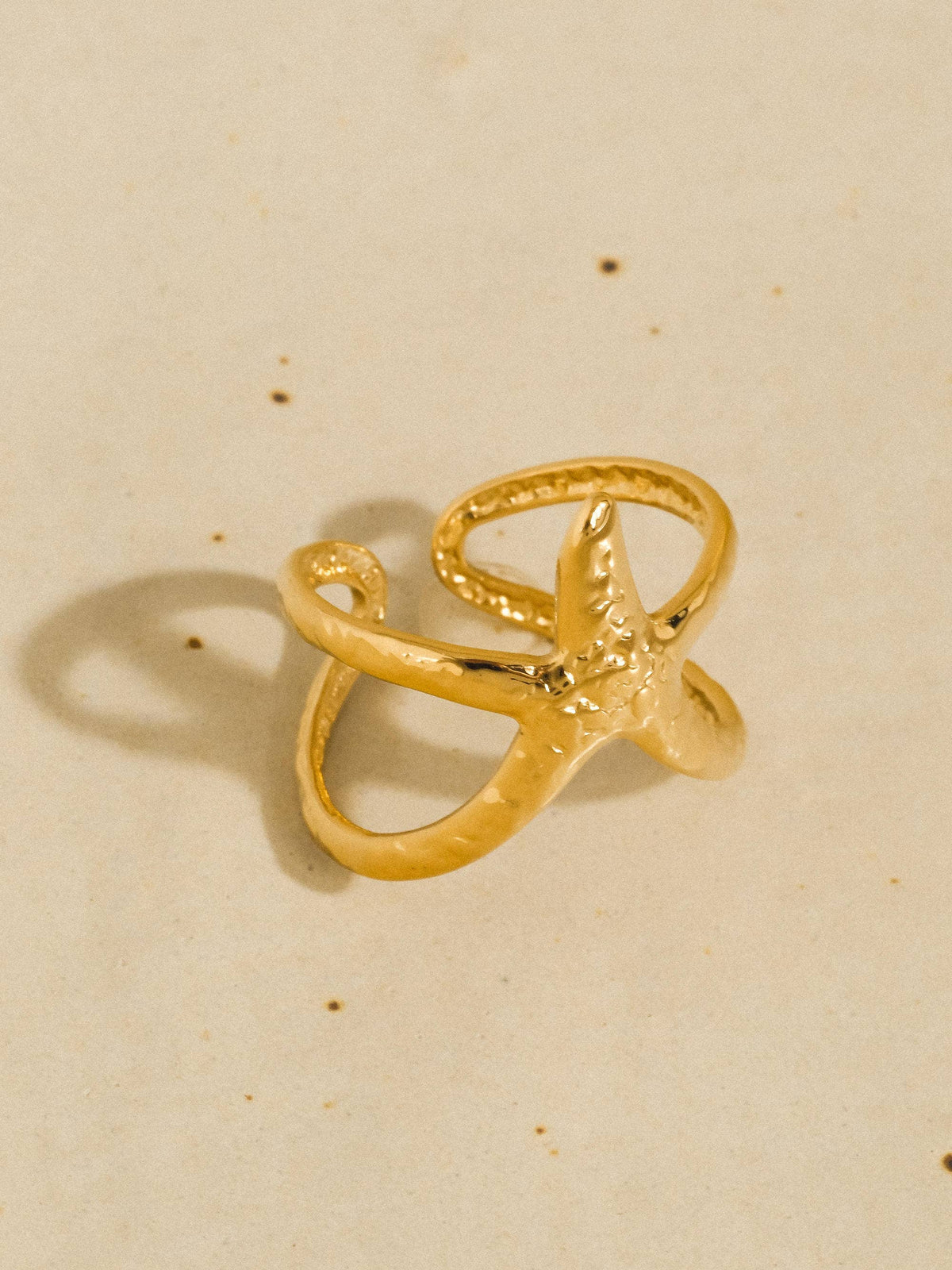 18K Gold Non-Tarnish Starfish Wrap Open Ring: Yellow Gold