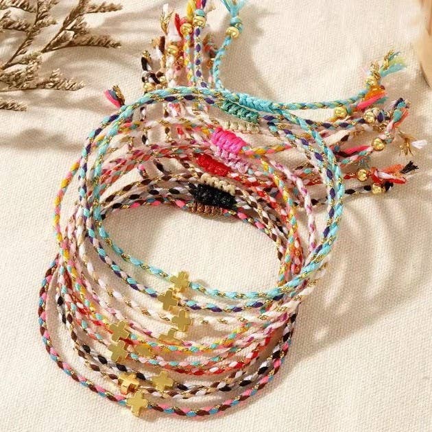 Corded Cross Charm Bracelet, Pink