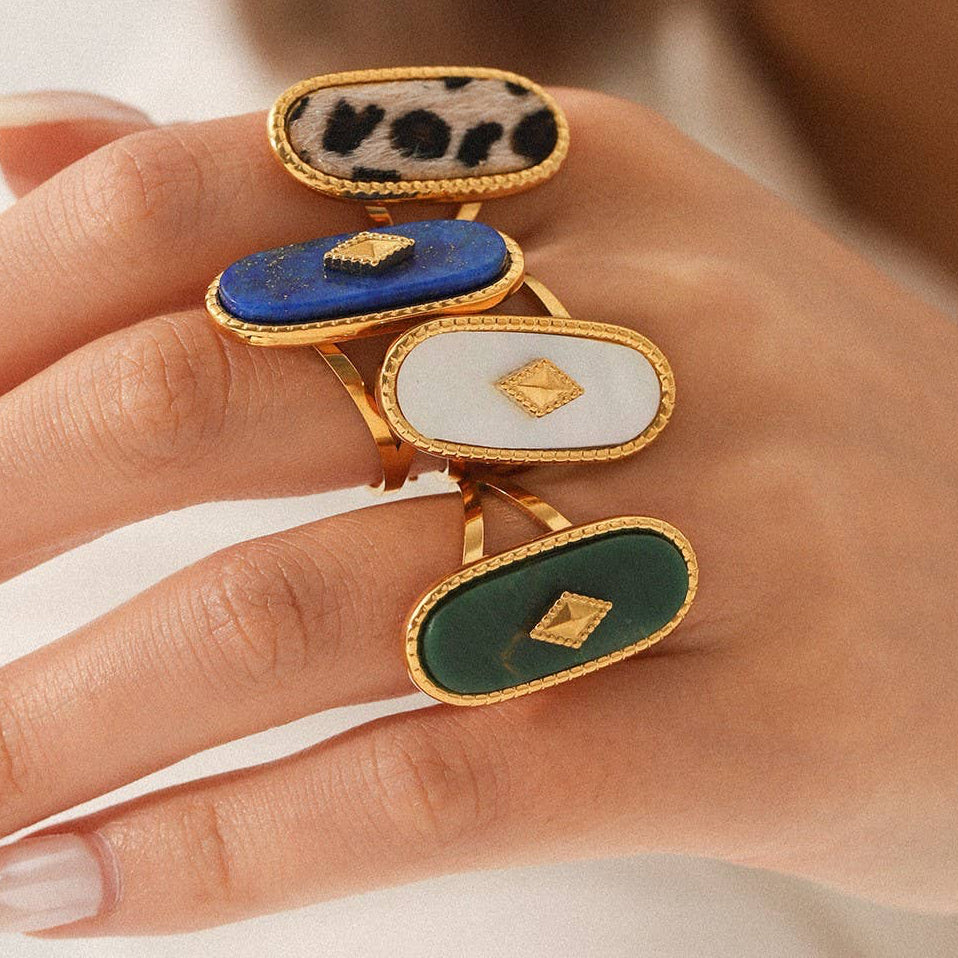 Cocktail Statement Ring, Adjustable, Green Agate