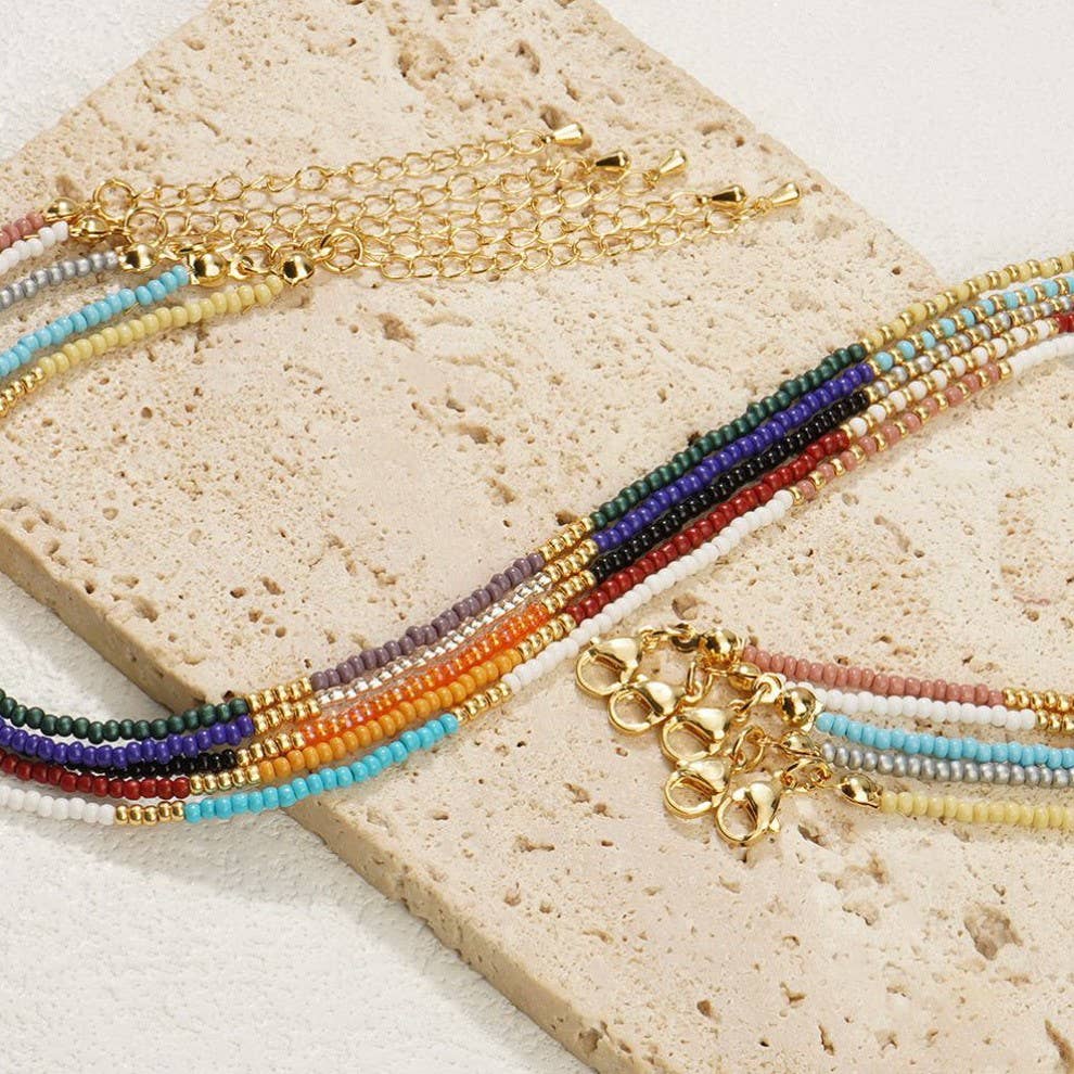 Boho Beaded Necklace, Multi Teal