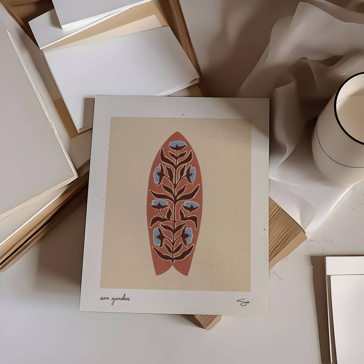Mid Tide Design - Surf Garden 2 | Surfboard Print: 8”x10”