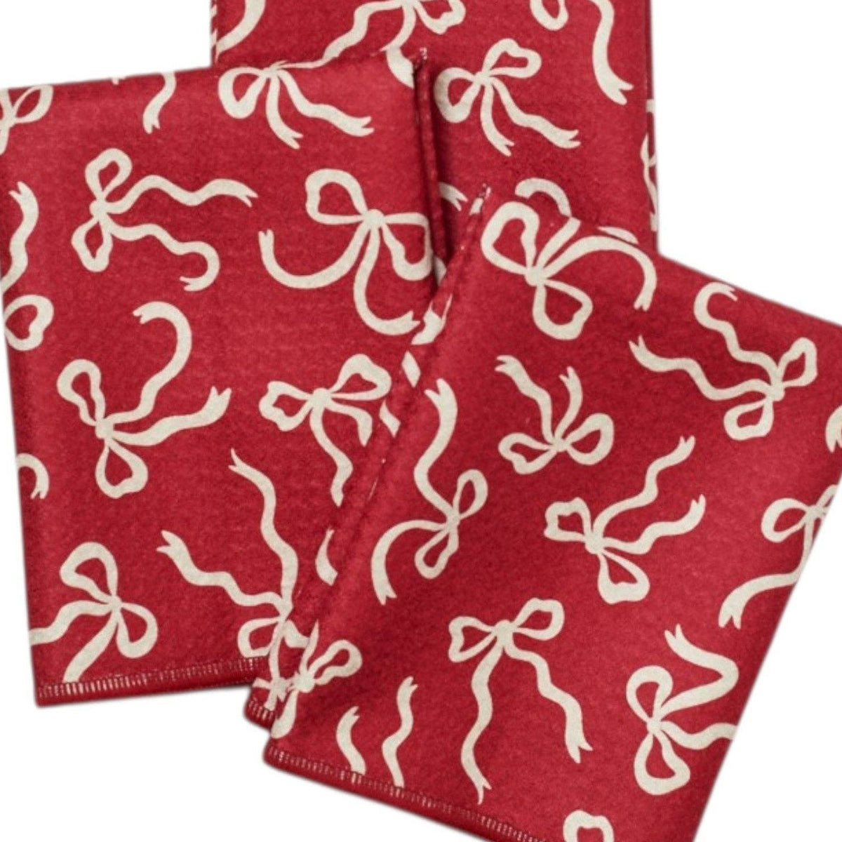 Red fabric with white bow pattern on a white background