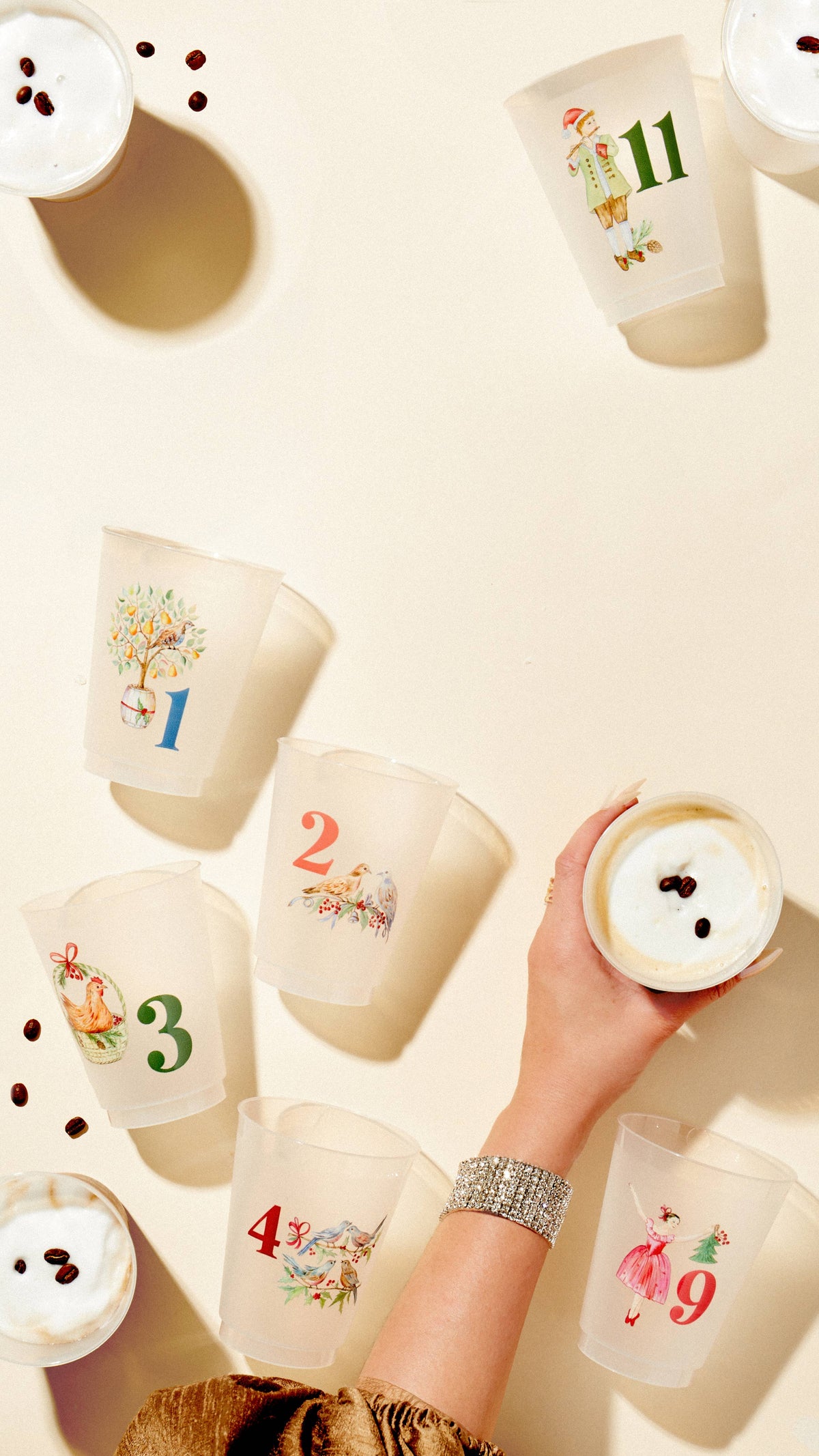 12 Days of Christmas Frosted Cups / Set of 12 Cups