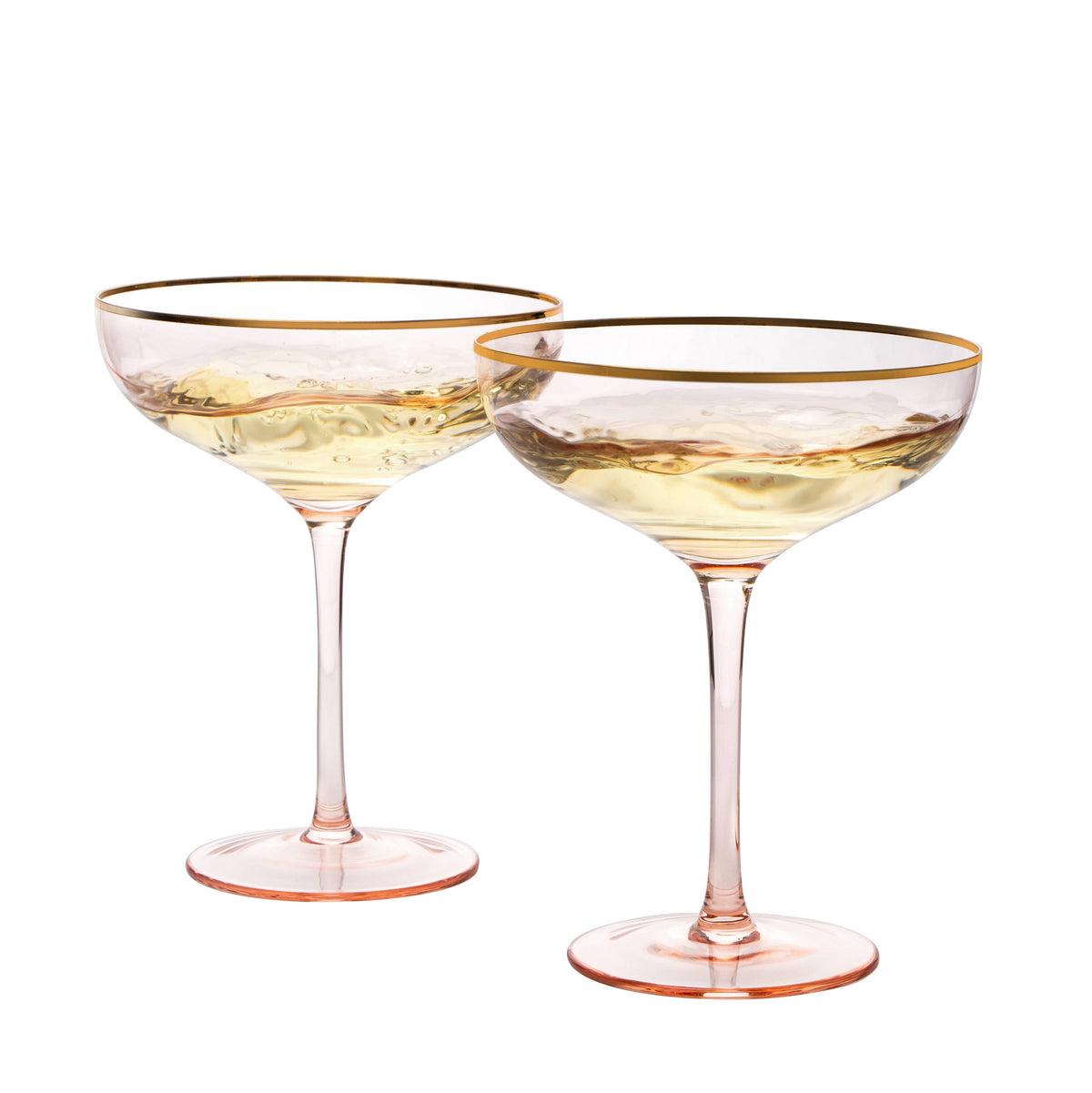 Gilded Pink Rim Coupe, Set of 2 Martini/Cocktail Glasses