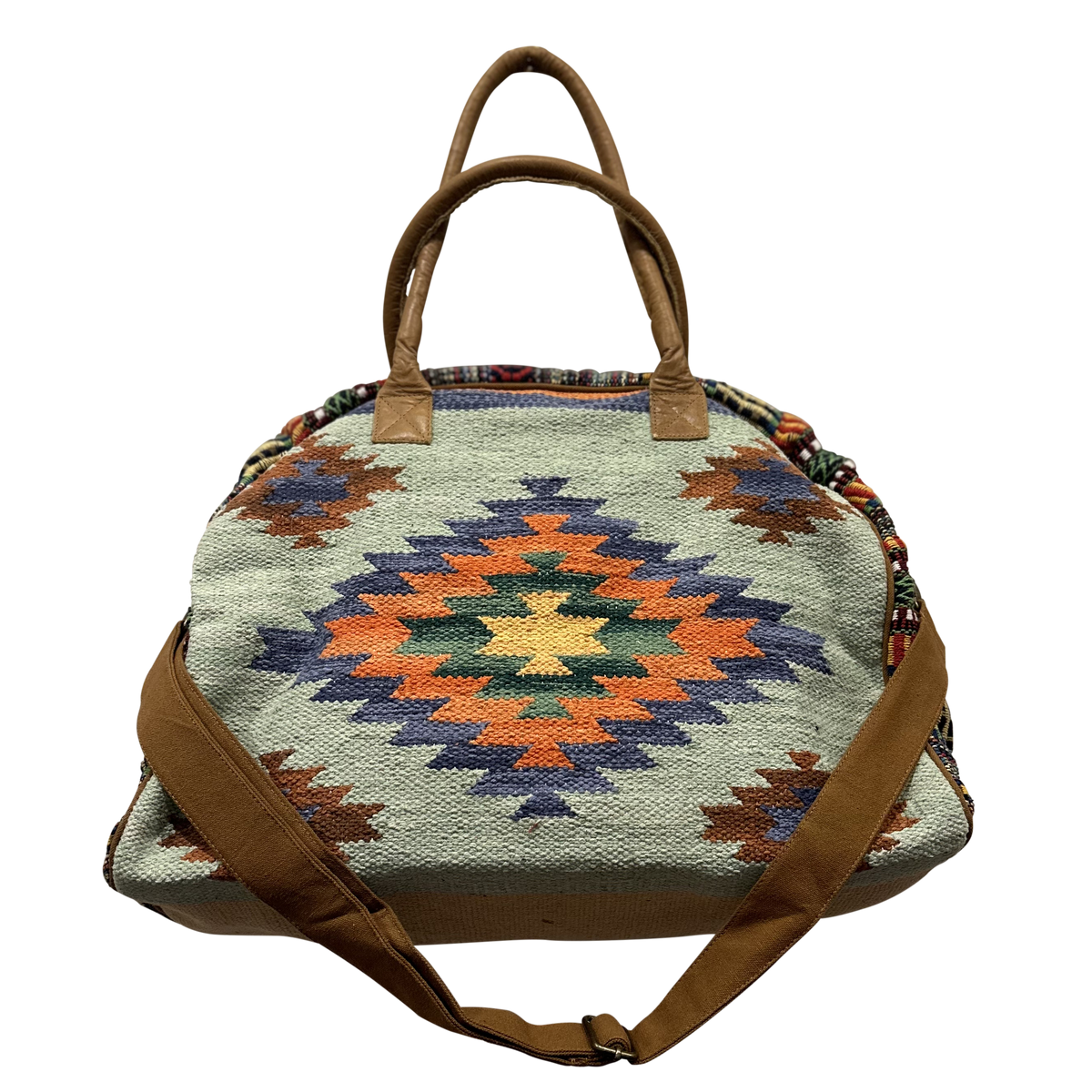 Aztec Print Leather Handle Traveler Weekender Bag for Women
