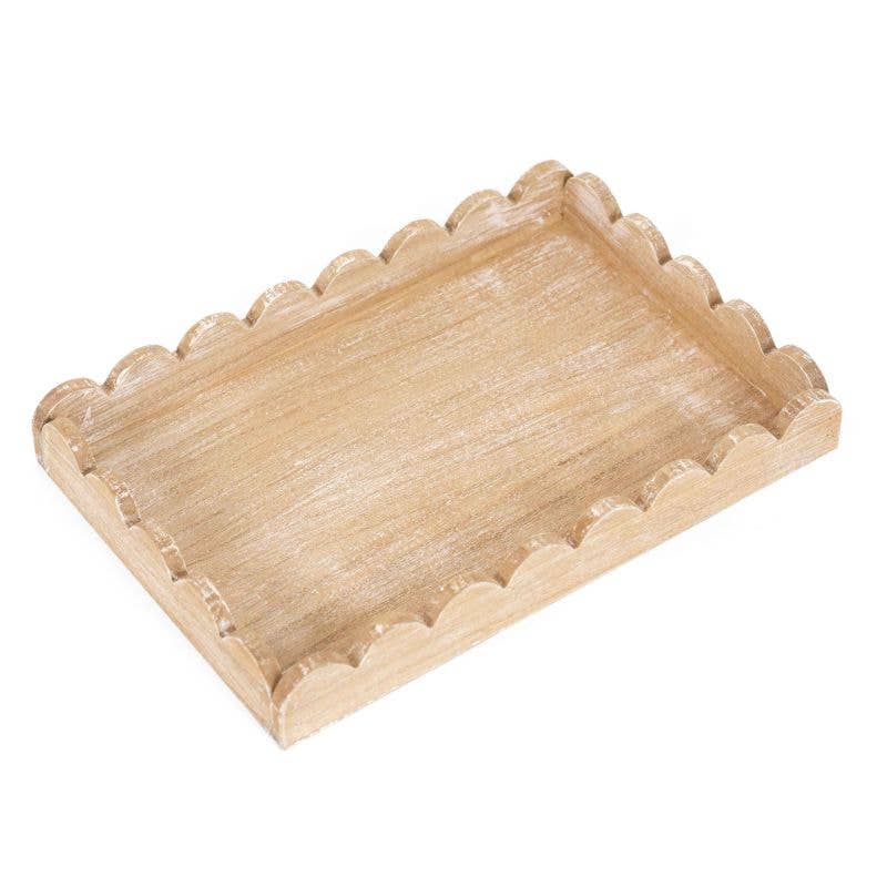 Scallop Trim Wooden Tray, Natural